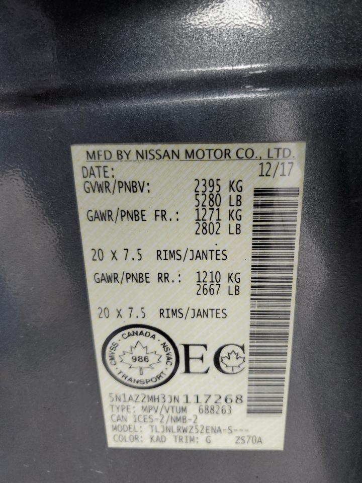 2018 Nissan Murano S VIN: 5N1AZ2MH3JN117268 Lot: 63852804