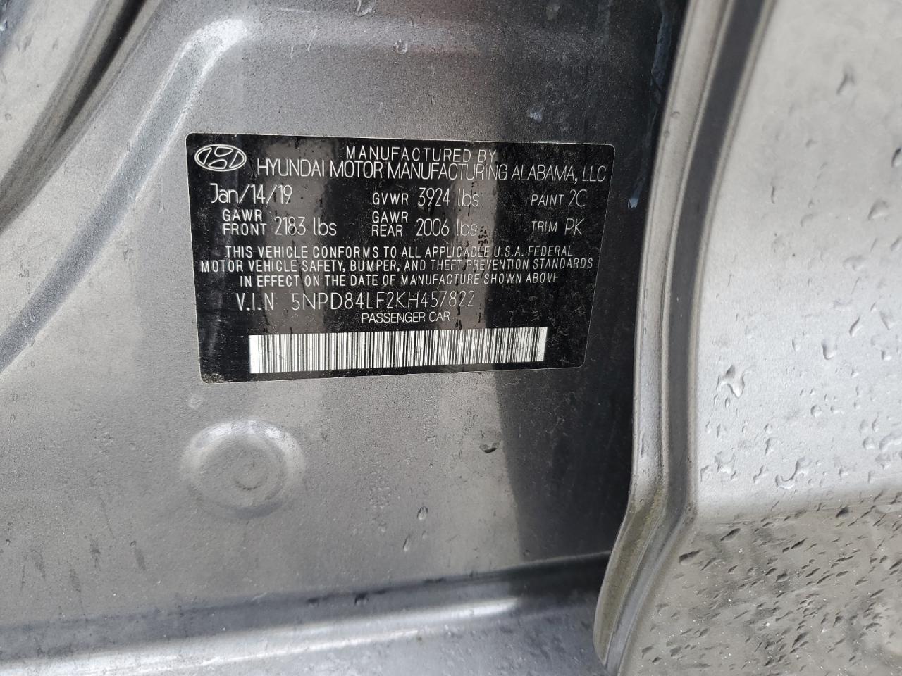 2019 Hyundai Elantra Sel VIN: 5NPD84LF2KH457822 Lot: 63939014