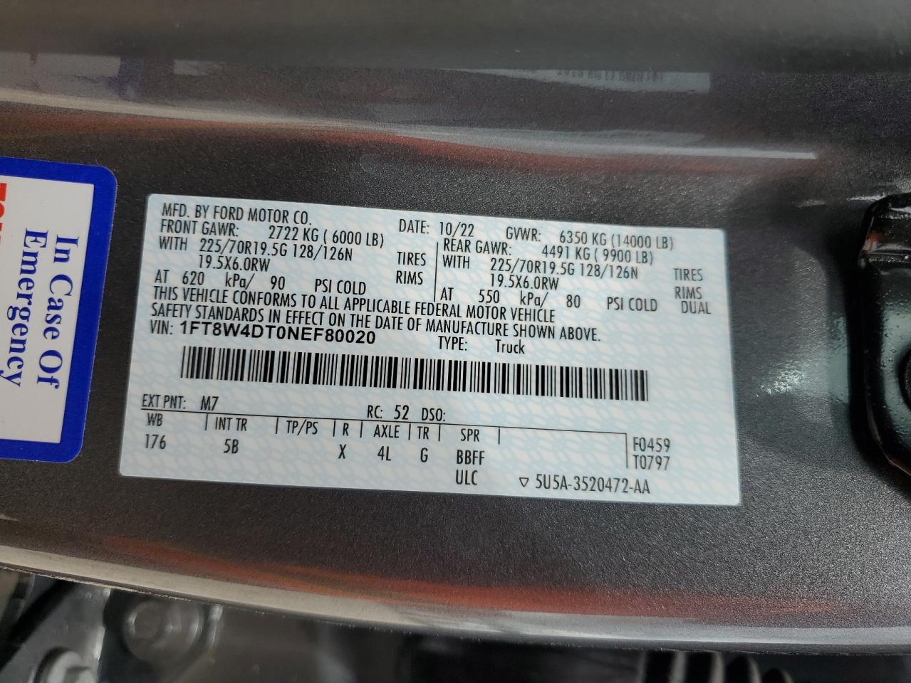 2022 Ford F450 Super Duty VIN: 1FT8W4DT0NEF80020 Lot: 61829064