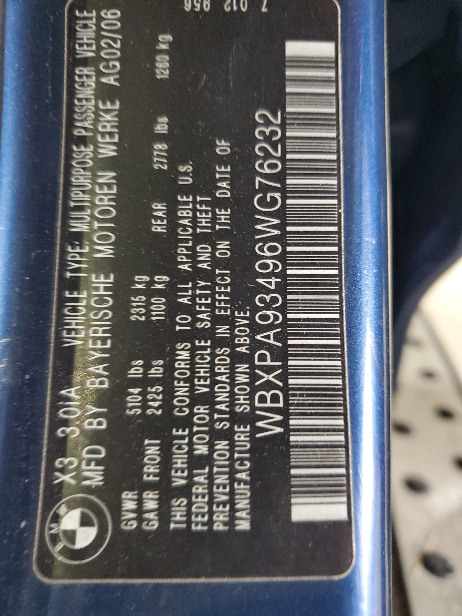 WBXPA93496WG76232 2006 BMW X3 3.0I