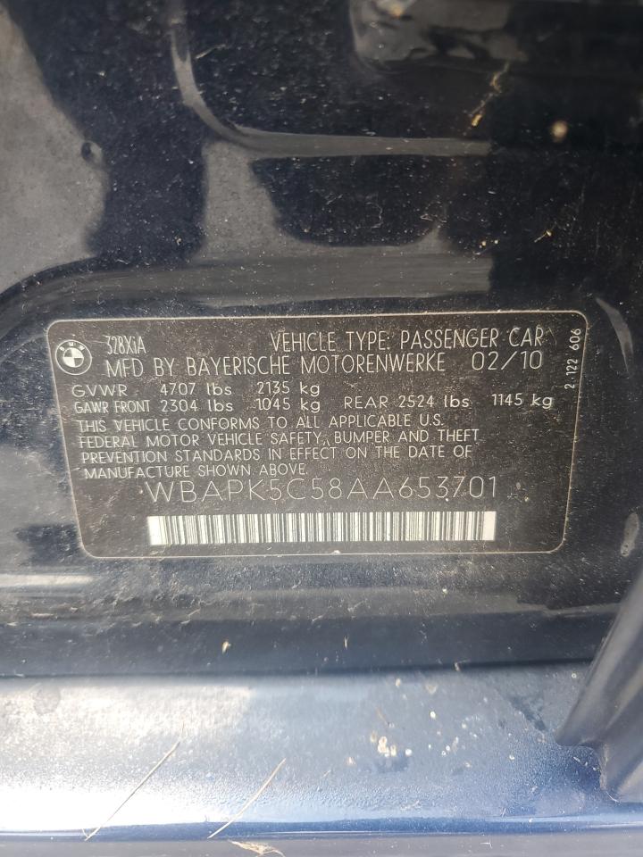 2010 BMW 328 Xi Sulev VIN: WBAPK5C58AA653701 Lot: 63689294