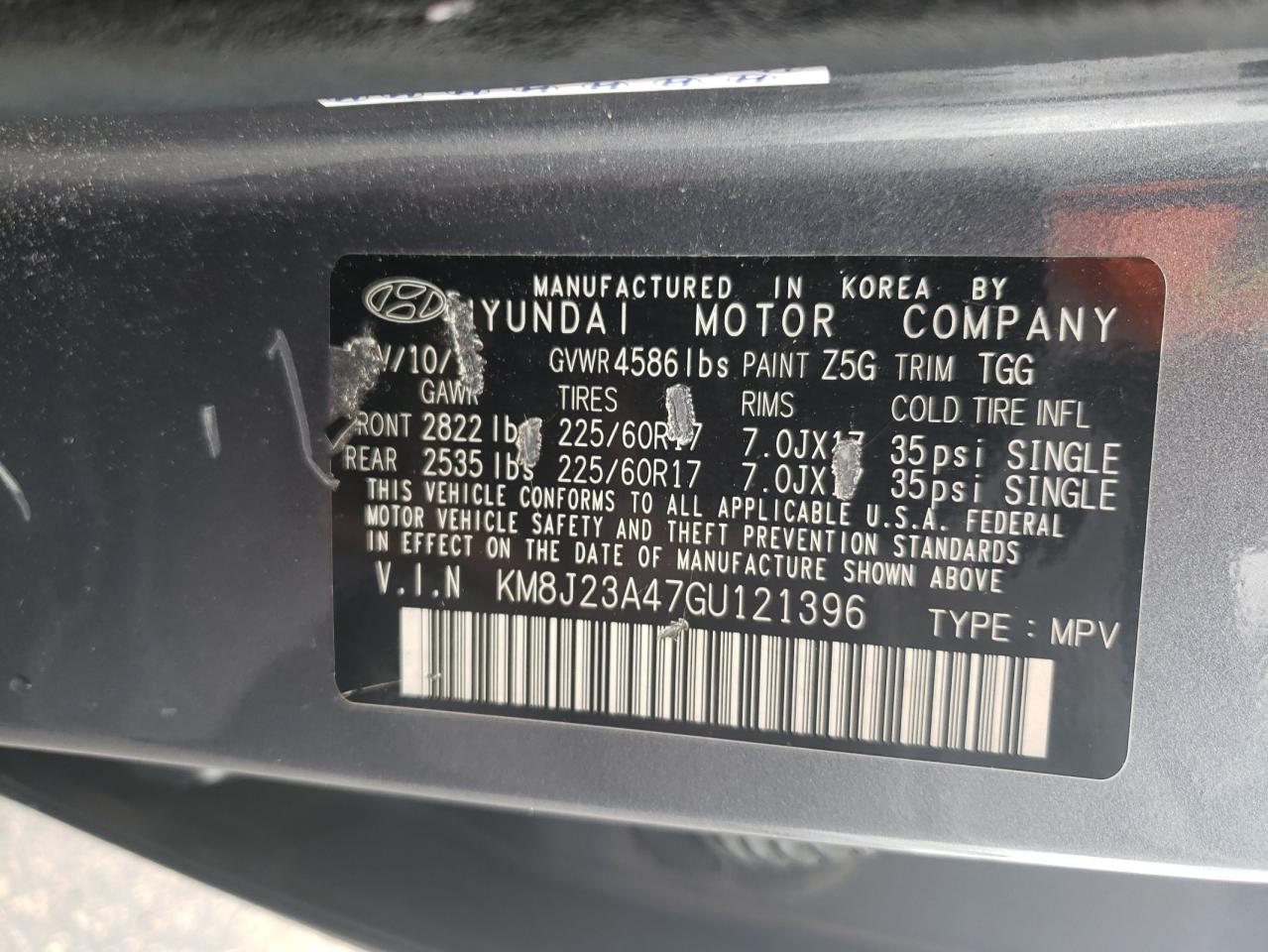 2016 Hyundai Tucson Se VIN: KM8J23A47GU121396 Lot: 63912524