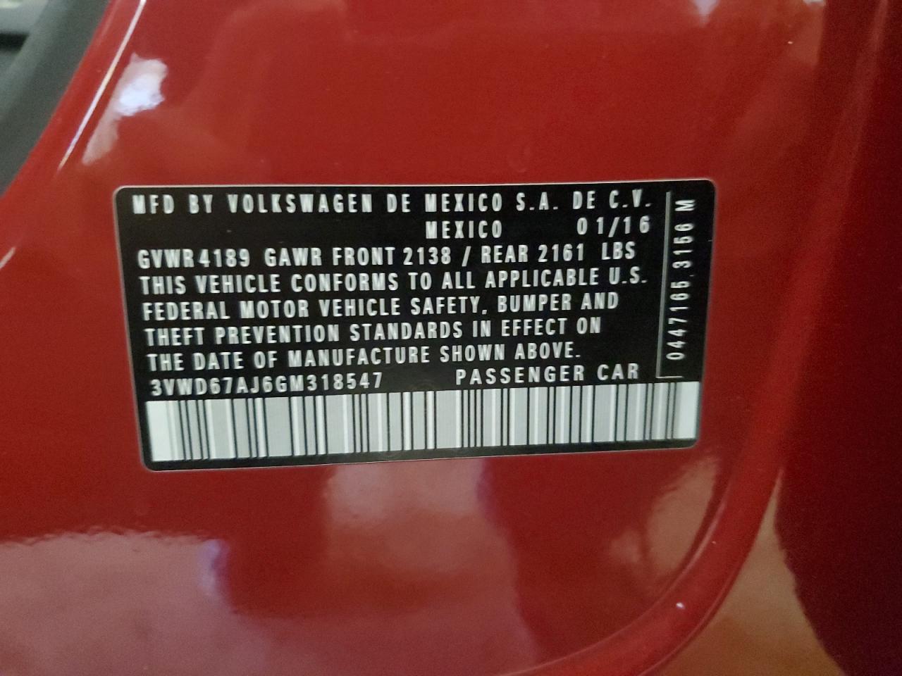 2016 Volkswagen Jetta Se VIN: 3VWD67AJ6GM318547 Lot: 62070794