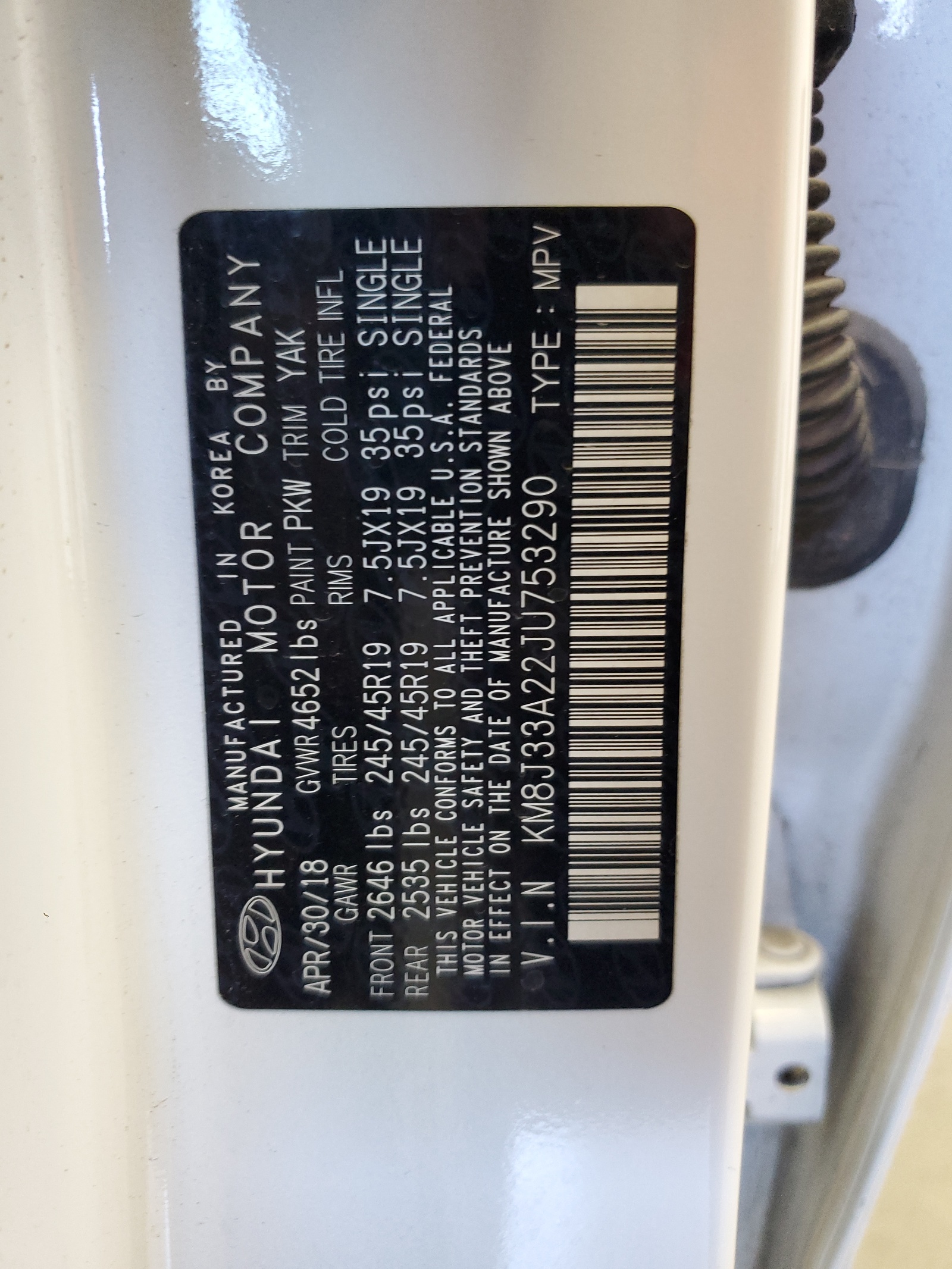 KM8J33A22JU753290 2018 Hyundai Tucson Value