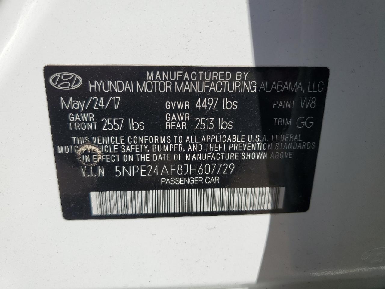 5NPE24AF8JH607729 2018 Hyundai Sonata Se