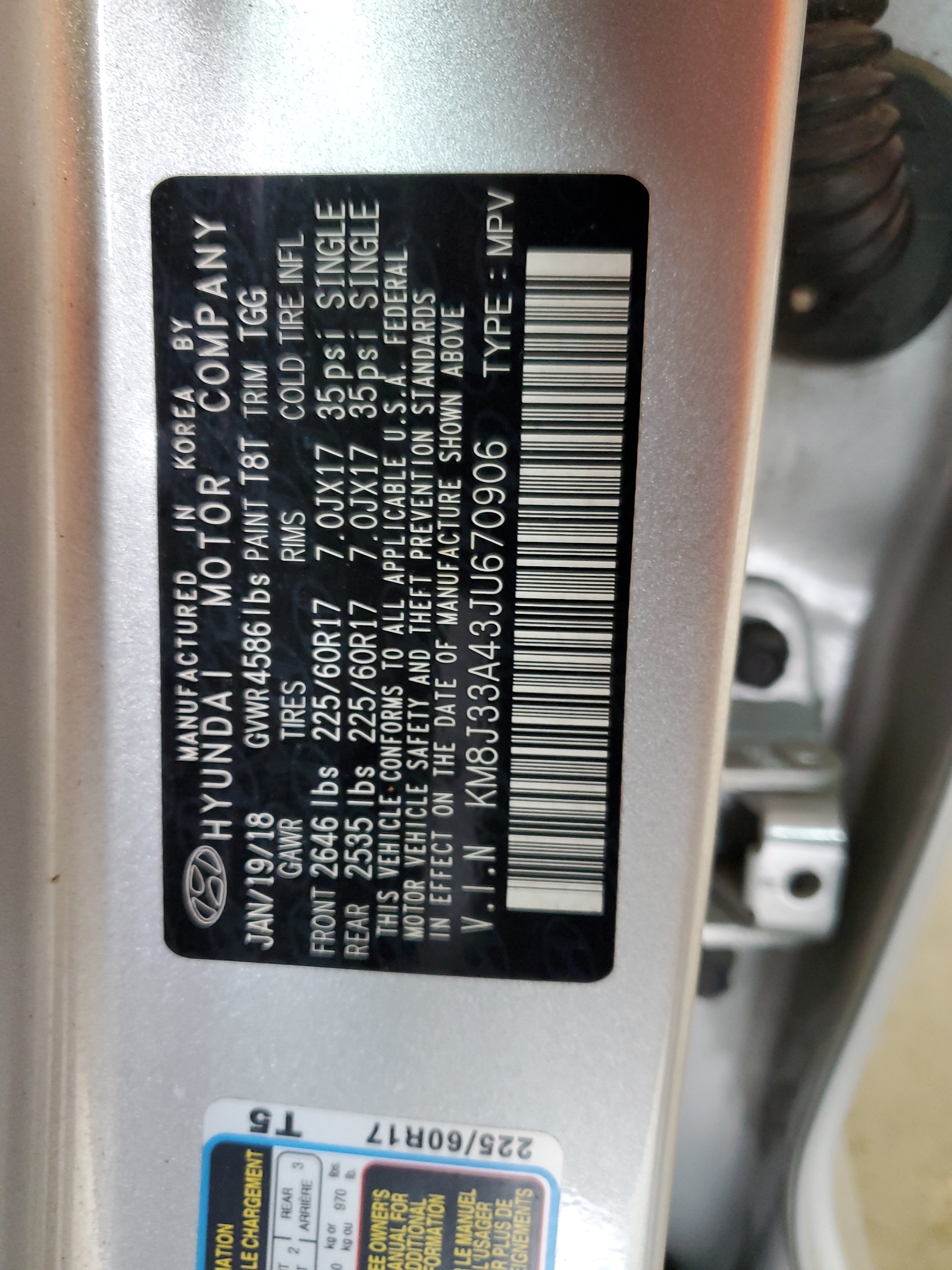 KM8J33A43JU670906 2018 Hyundai Tucson Sel