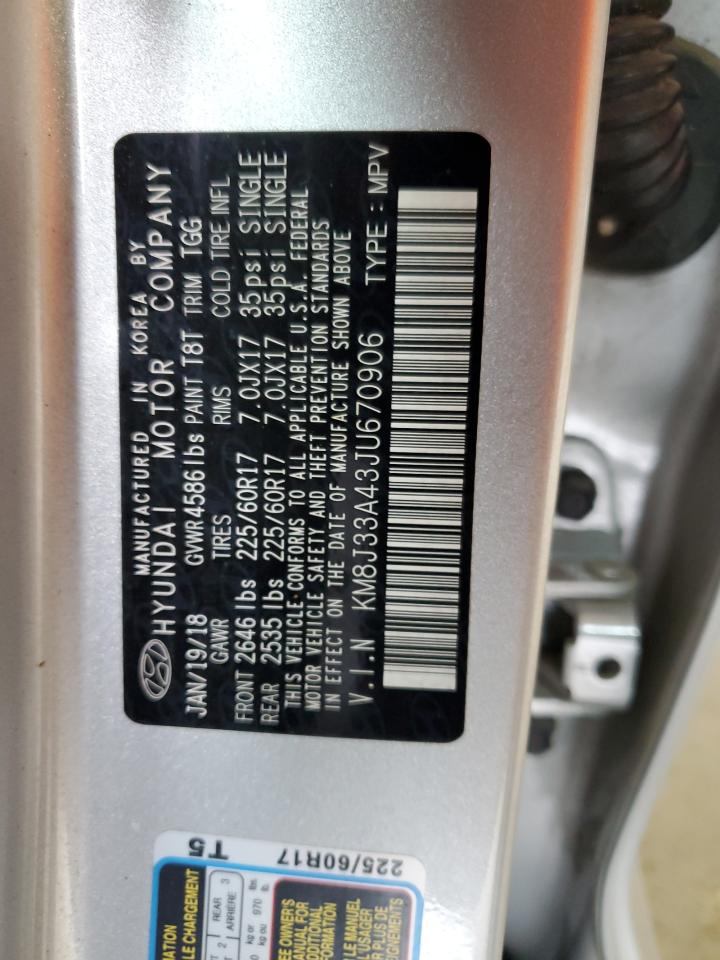 2018 Hyundai Tucson Sel VIN: KM8J33A43JU670906 Lot: 63958394