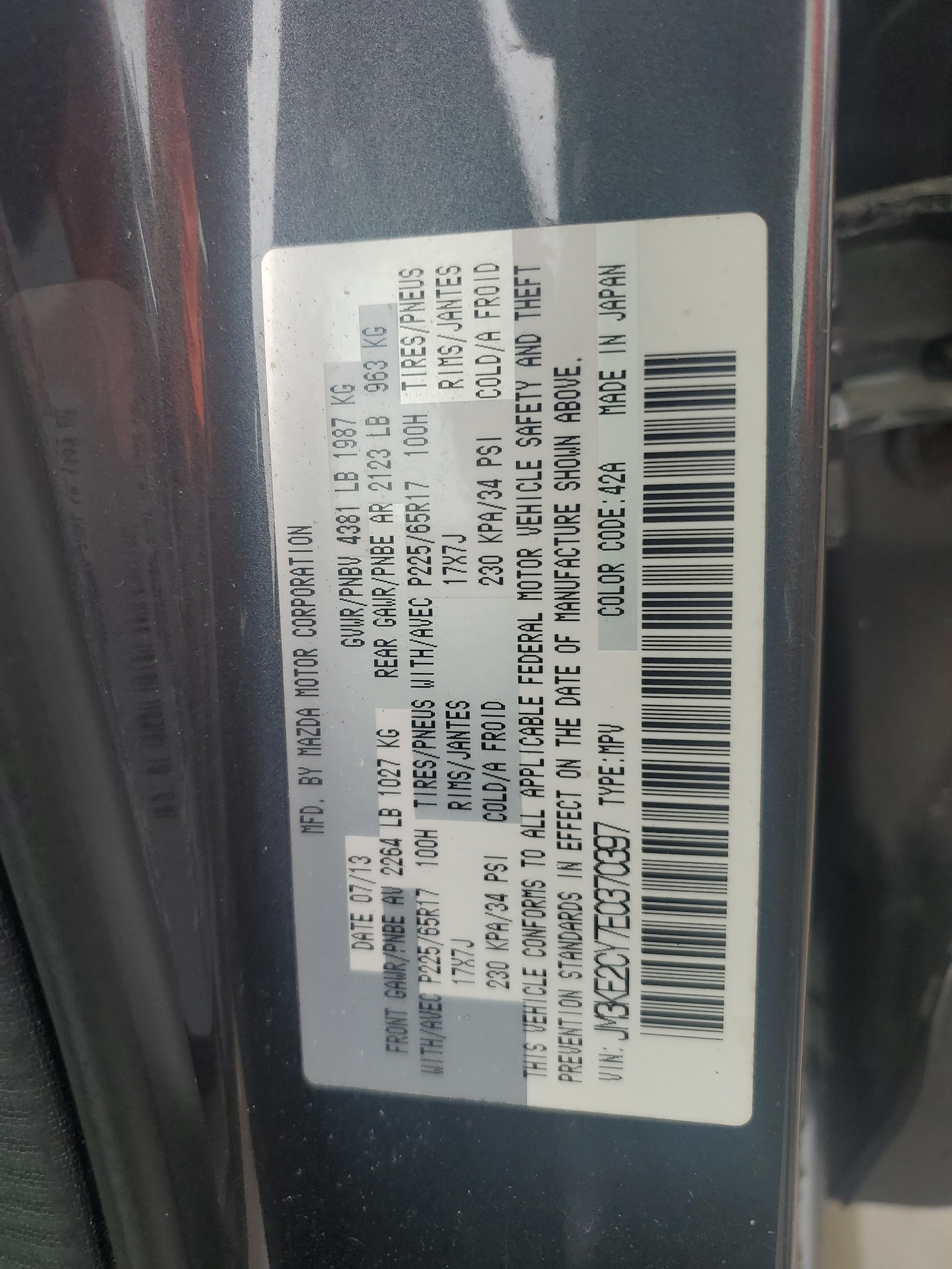 JM3KE2CY7E0370397 2014 Mazda Cx-5 Touring