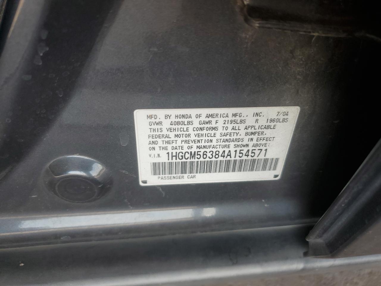 2004 Honda Accord Lx VIN: 1HGCM56384A154571 Lot: 65513294