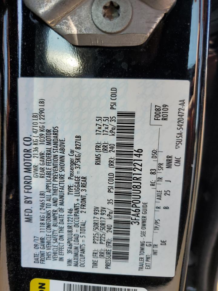 2018 Ford Fusion S Hybrid VIN: 3FA6P0UU8JR122146 Lot: 63727684