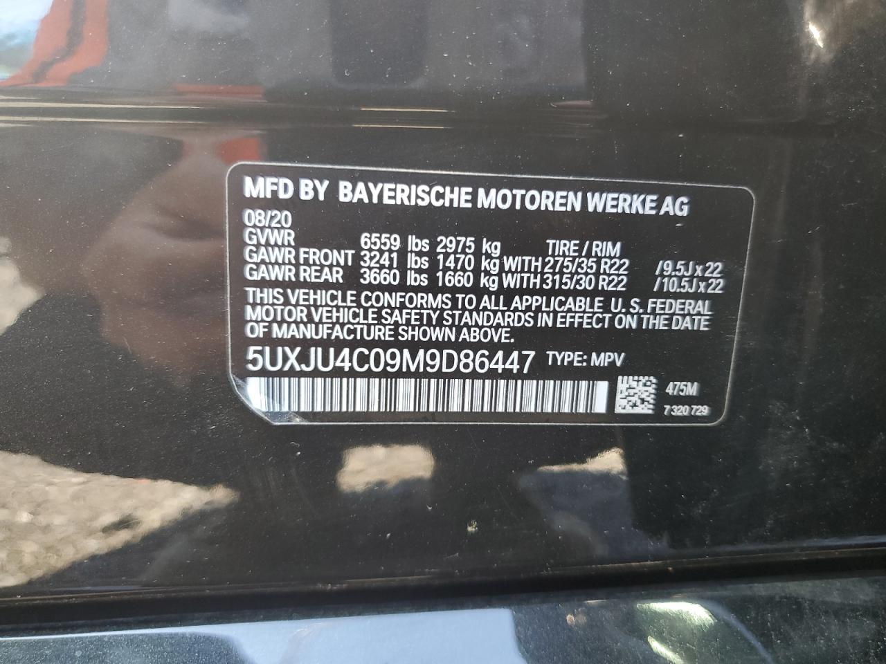 2021 BMW X5 M50I VIN: 5UXJU4C09M9D86447 Lot: 61651354