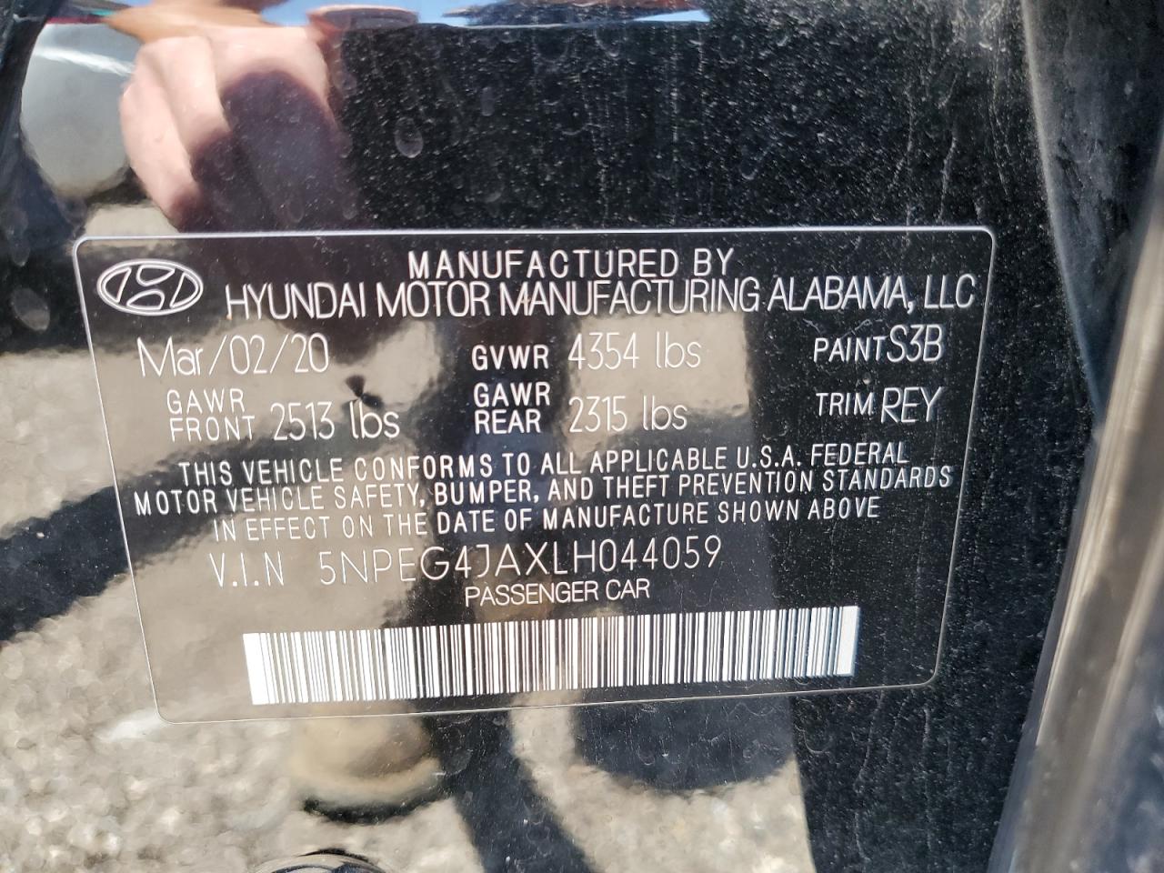 2020 Hyundai Sonata Se VIN: 5NPEG4JAXLH044059 Lot: 62461494