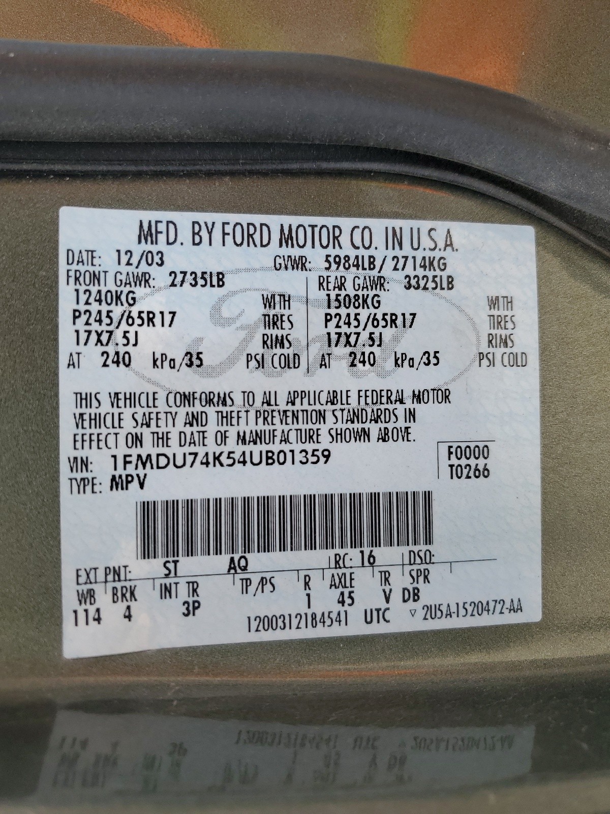 1FMDU74K54UB01359 2004 Ford Explorer Eddie Bauer