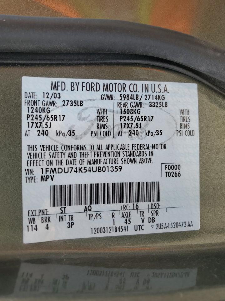 2004 Ford Explorer Eddie Bauer VIN: 1FMDU74K54UB01359 Lot: 64009384