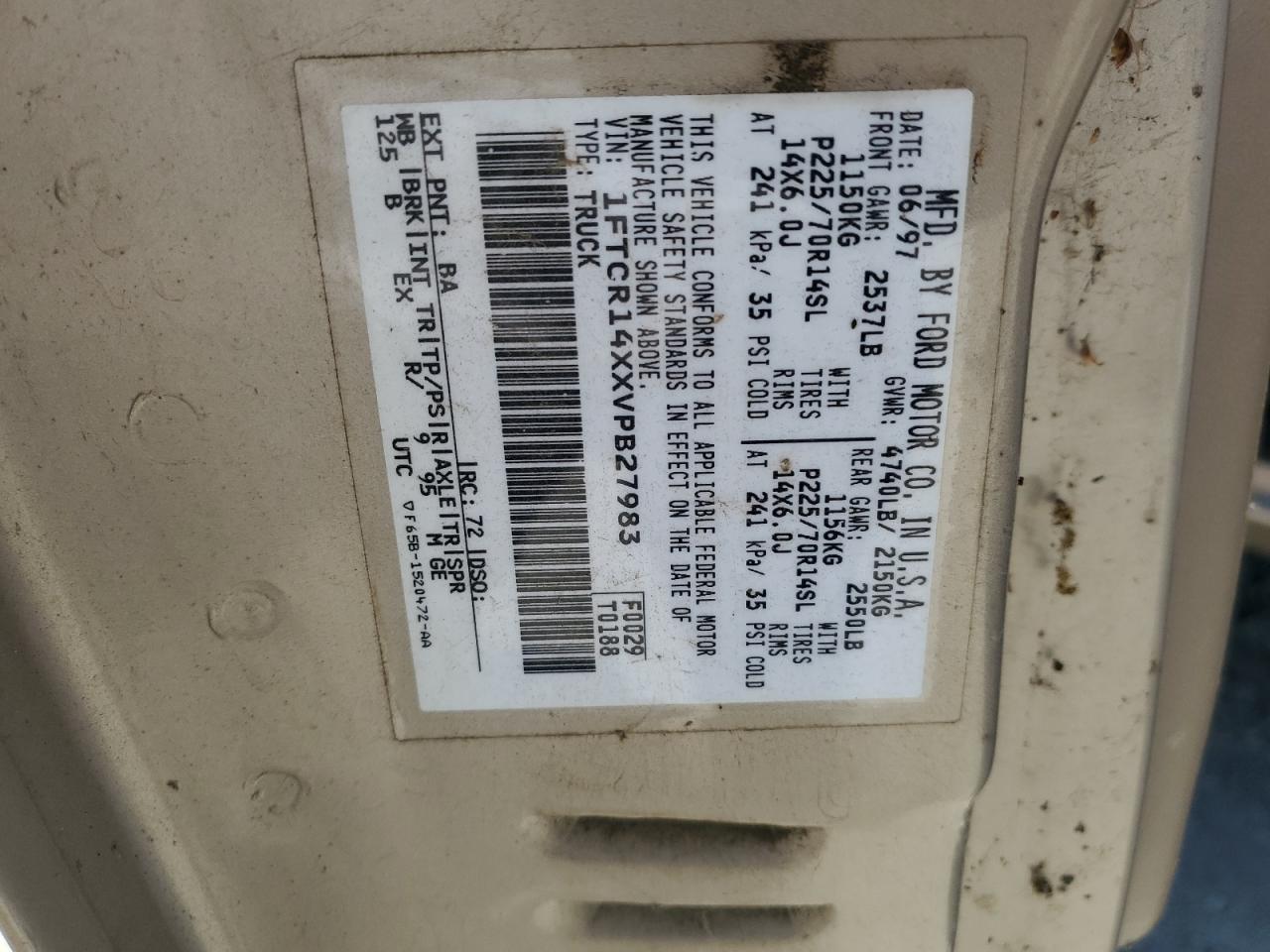 1997 Ford Ranger Super Cab VIN: 1FTCR14XXVPB27983 Lot: 63037184