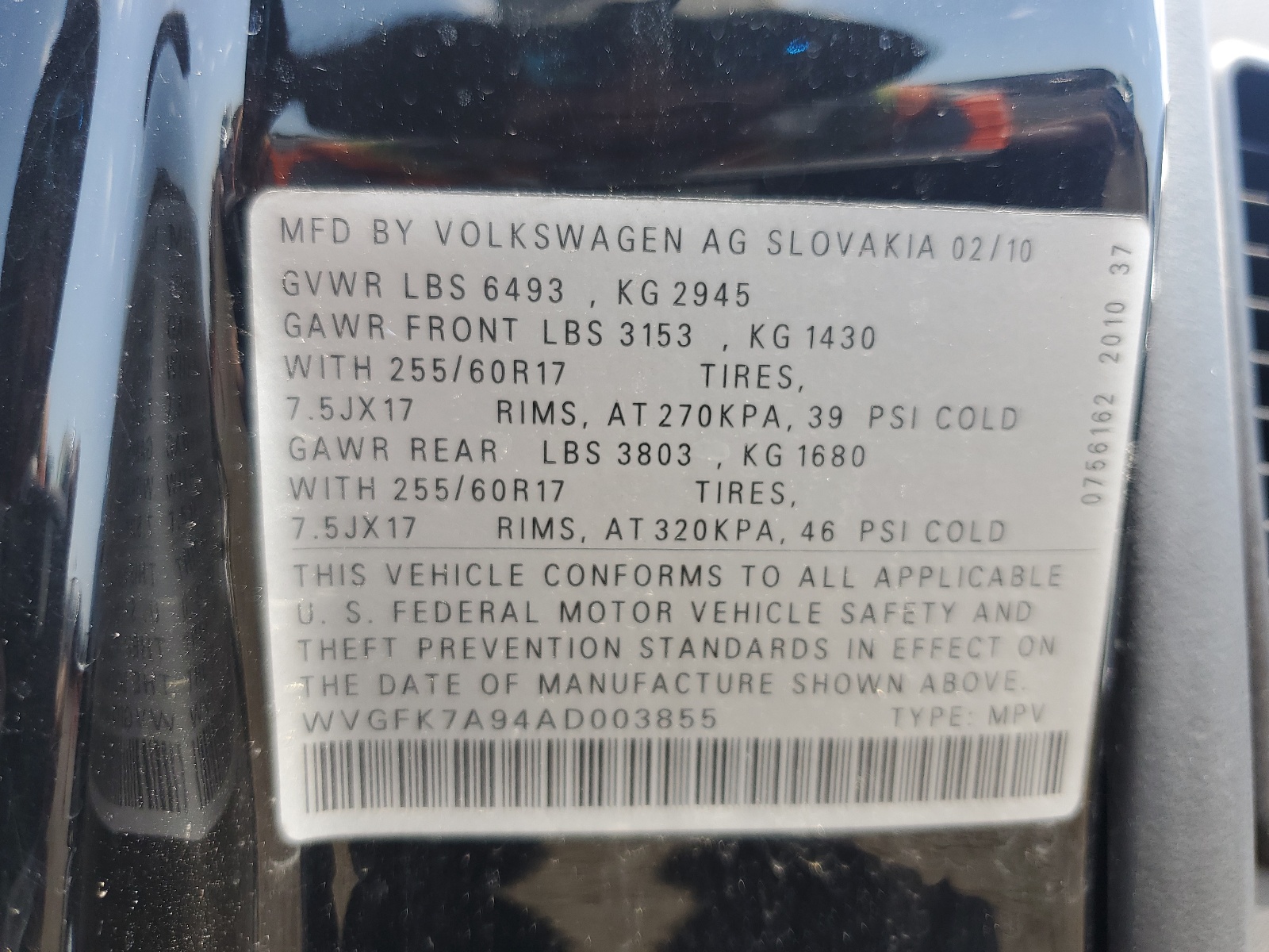 WVGFK7A94AD003855 2010 Volkswagen Touareg Tdi