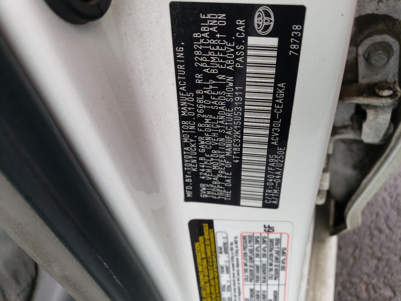 2005 Toyota Camry Le VIN: 4T1BE32K15U531911 Lot: 65050264