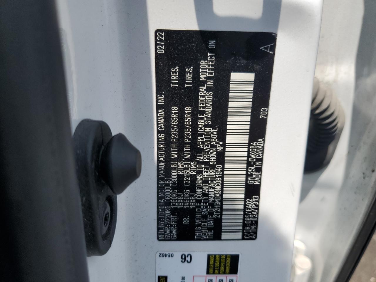 2022 Lexus Rx 450H VIN: 2T2HGMDA9NC081940 Lot: 64189414