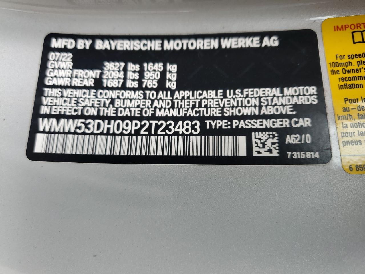 2023 Mini Cooper S VIN: WMW53DH09P2T23483 Lot: 64161204