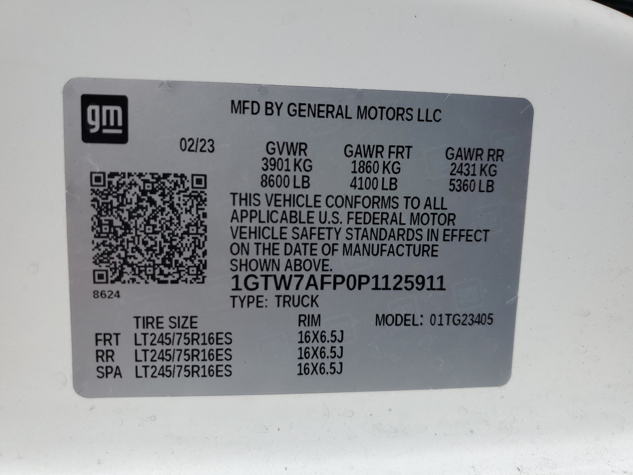 1GTW7AFP0P1125911 2023 GMC Savana G2500