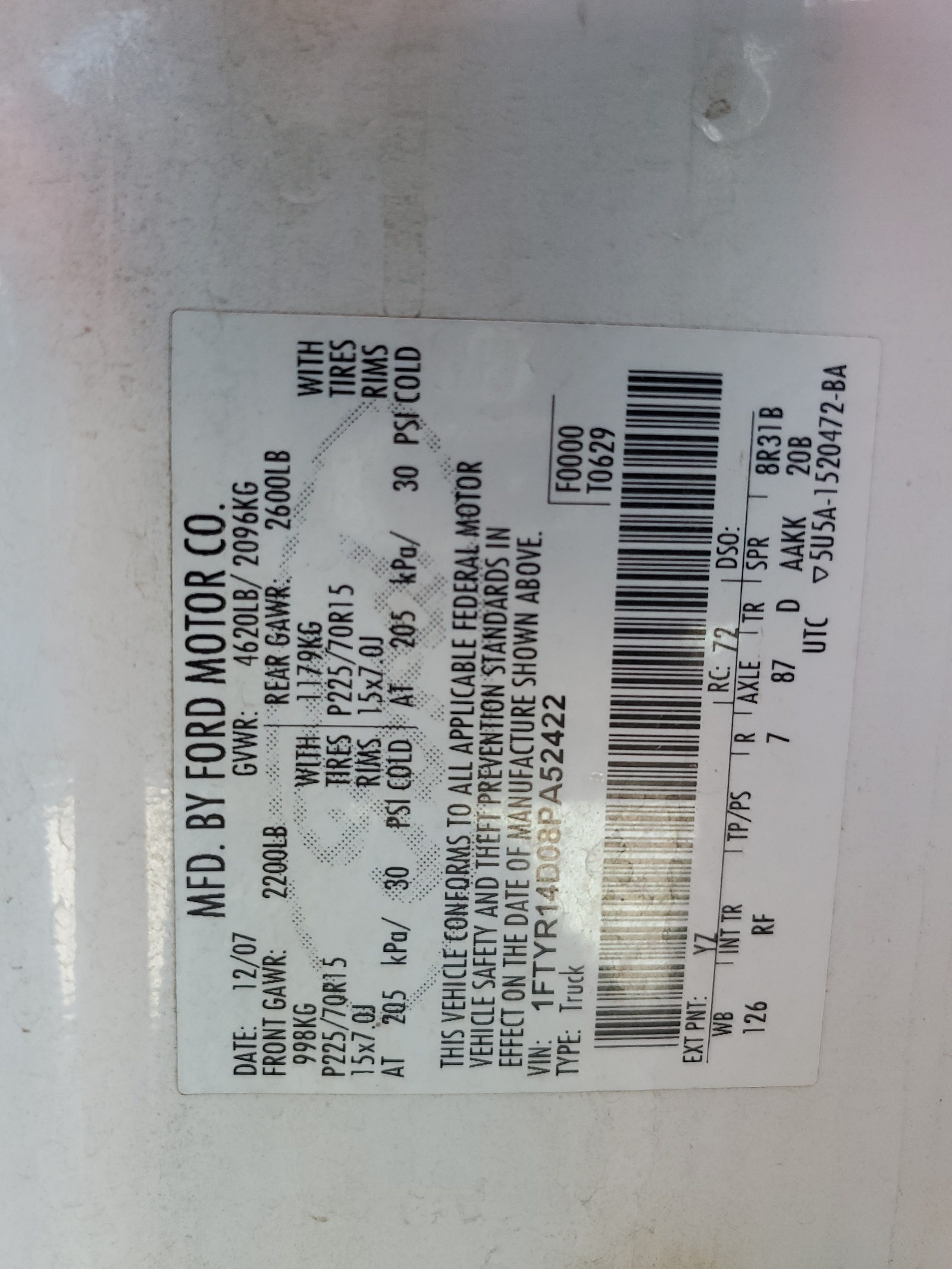 1FTYR14D08PA52422 2008 Ford Ranger Super Cab