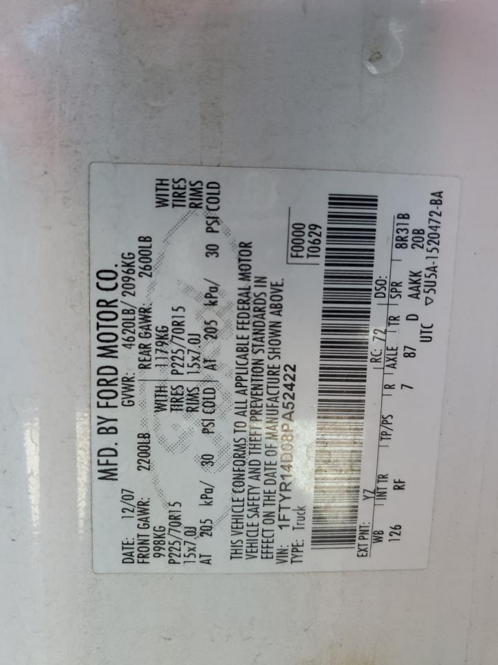 2008 Ford Ranger Super Cab VIN: 1FTYR14D08PA52422 Lot: 63213944