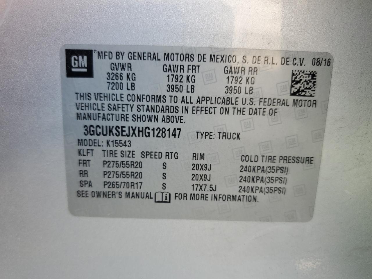 3GCUKSEJXHG128147 2017 Chevrolet Silverado K1500 Ltz