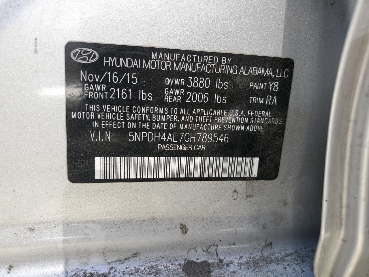 2016 Hyundai Elantra Se VIN: 5NPDH4AE7GH789546 Lot: 64600794