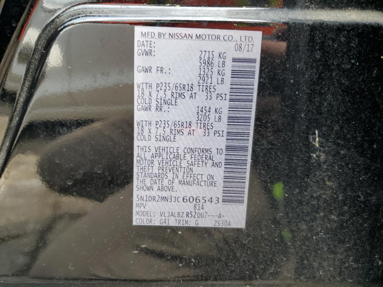 2018 Nissan Pathfinder S VIN: 5N1DR2MN3JC606543 Lot: 62905364