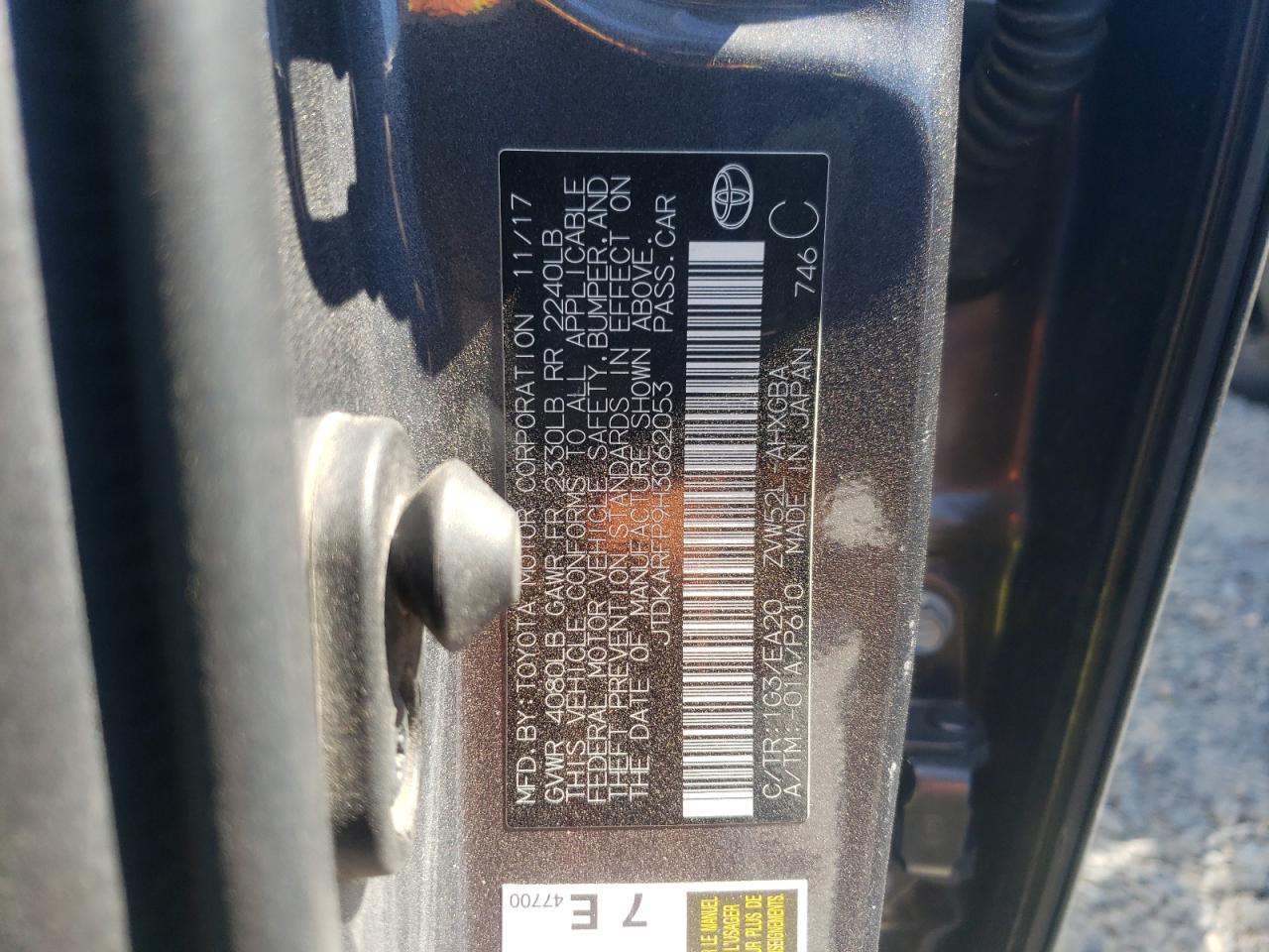 2017 Toyota Prius Prime VIN: JTDKARFP9H3062053 Lot: 64711594