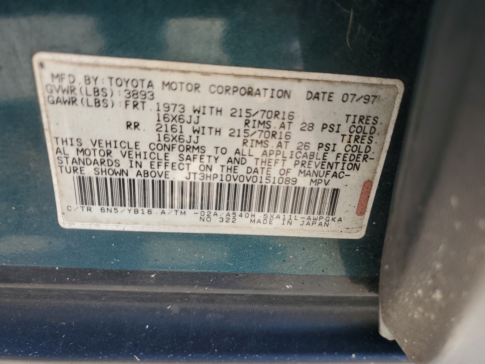 JT3HP10V0V0151089 1997 Toyota Rav4