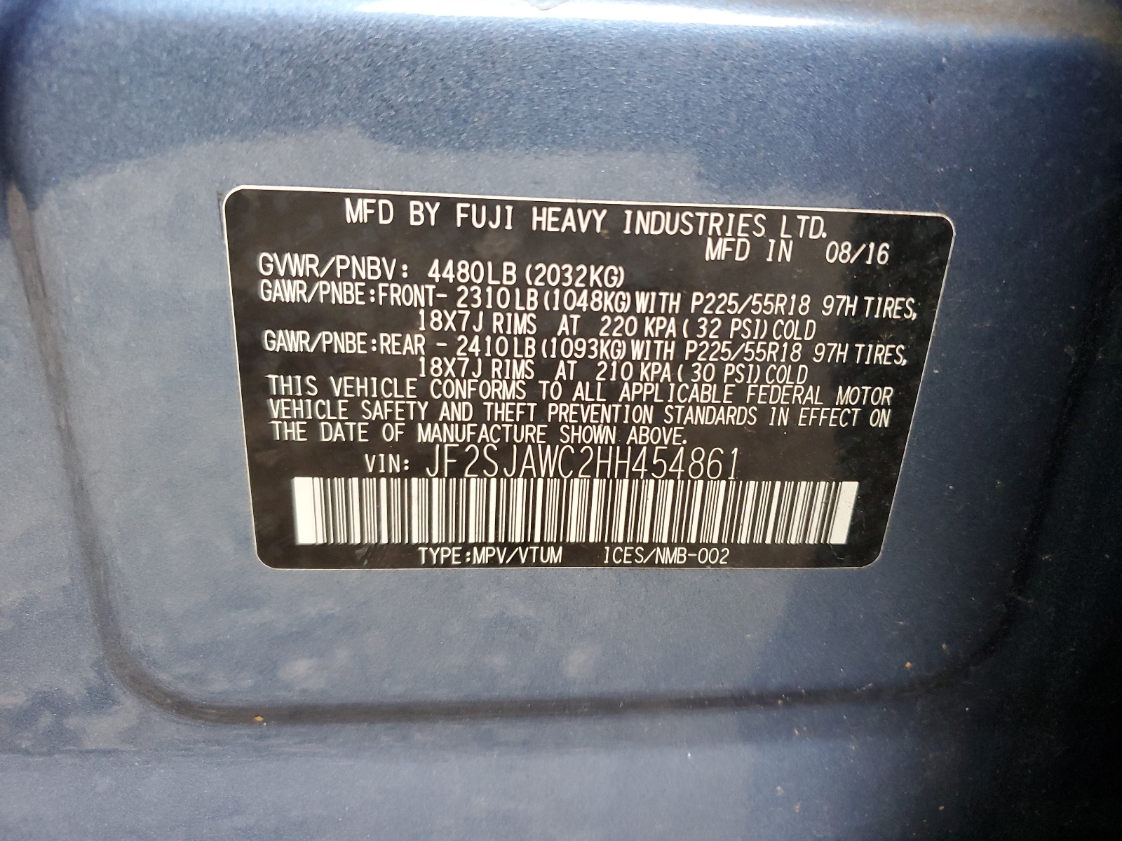 JF2SJAWC2HH454861 2017 Subaru Forester 2.5I Touring