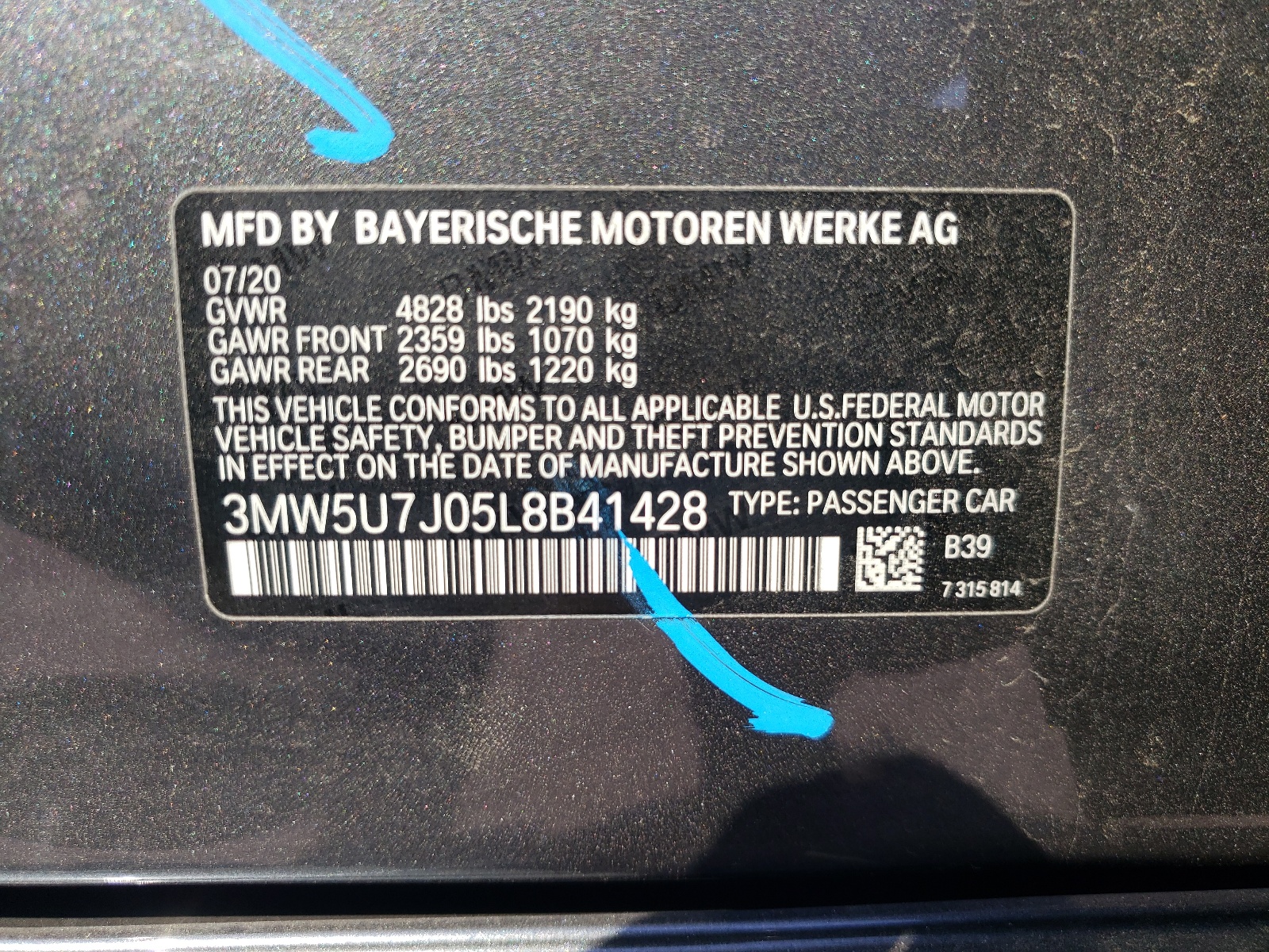 3MW5U7J05L8B41428 2020 BMW M340I