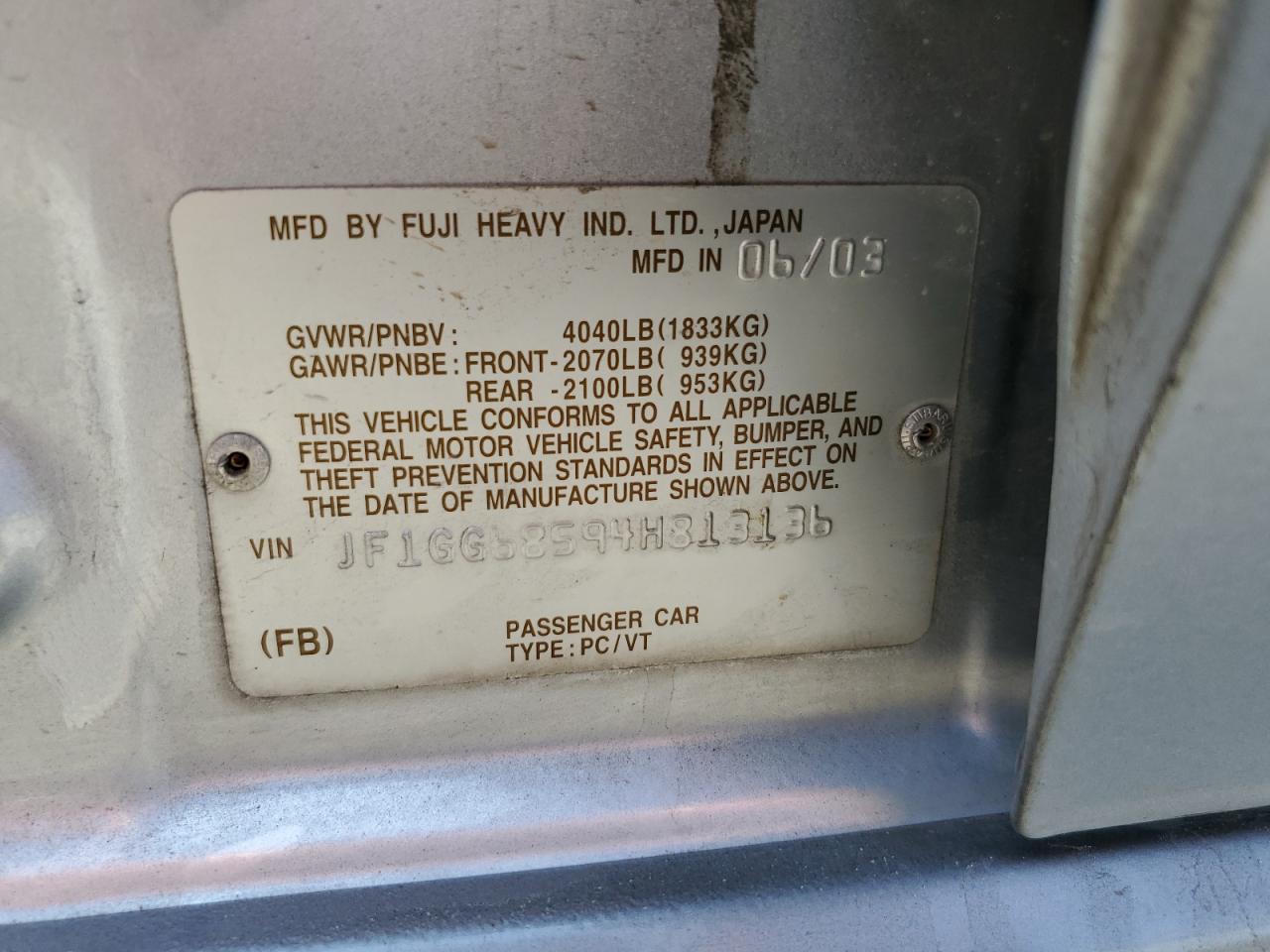 2004 Subaru Impreza Outback Sport VIN: JF1GG68594H813136 Lot: 64682304