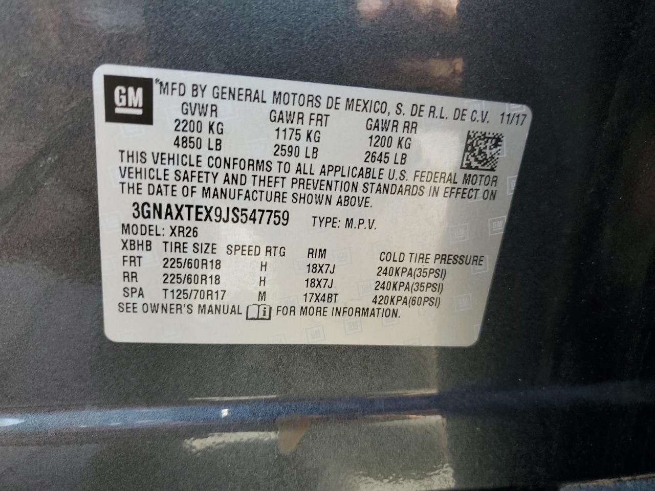 3GNAXTEX9JS547759 2018 Chevrolet Equinox Lt