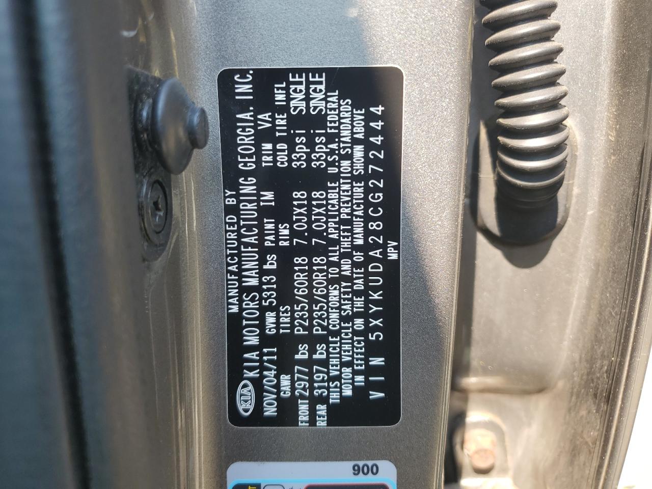 2012 Kia Sorento Ex VIN: 5XYKUDA28CG272444 Lot: 62965744