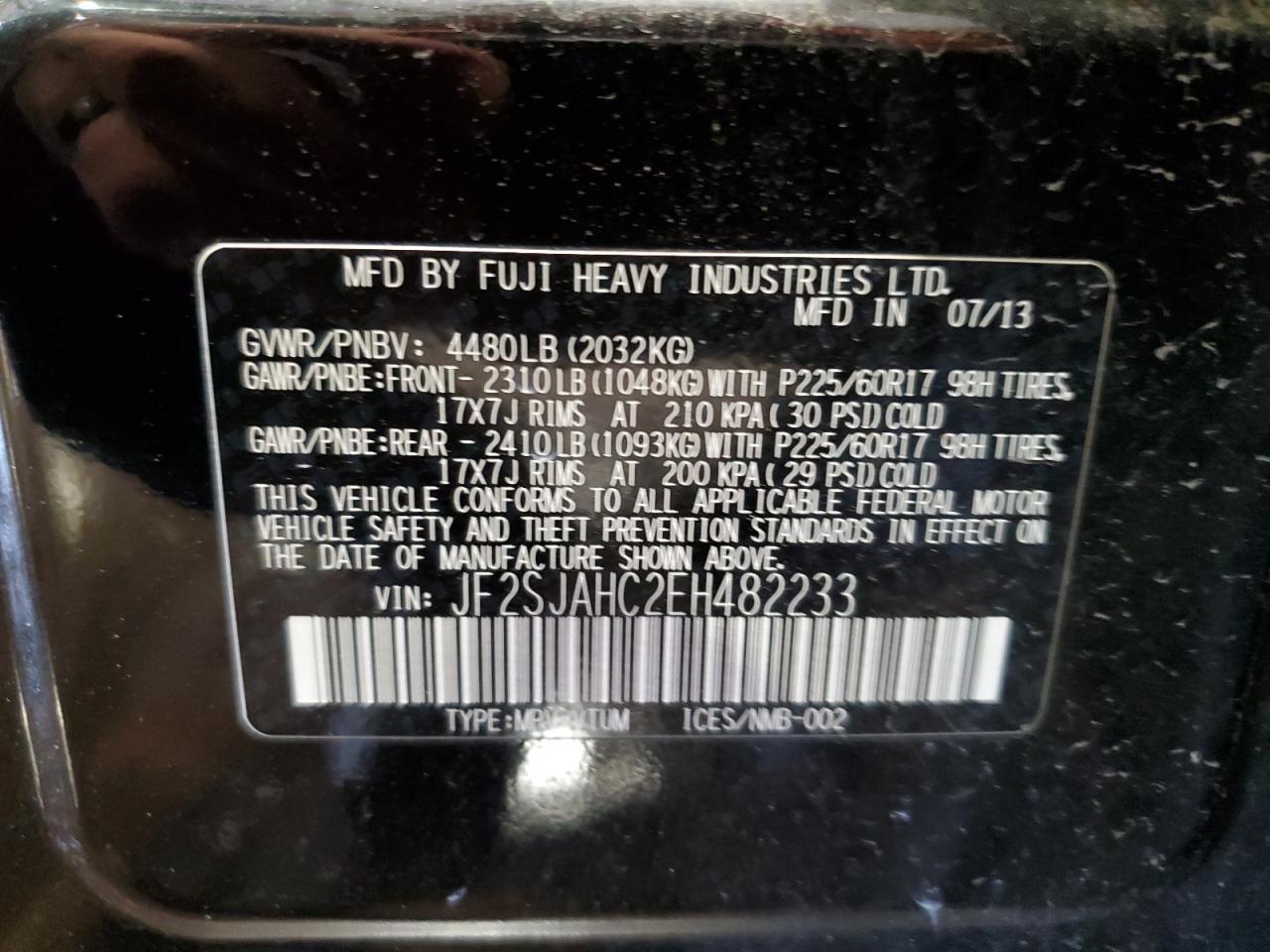 2014 Subaru Forester 2.5I Limited VIN: JF2SJAHC2EH482233 Lot: 62692044