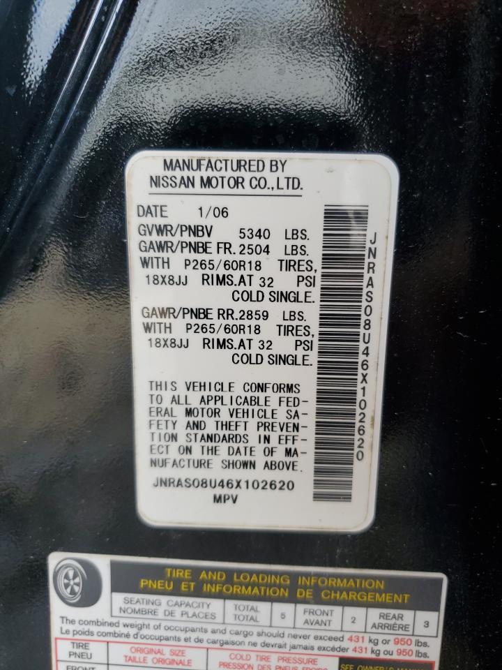 2006 Infiniti Fx35 VIN: JNRAS08U46X102620 Lot: 62909064