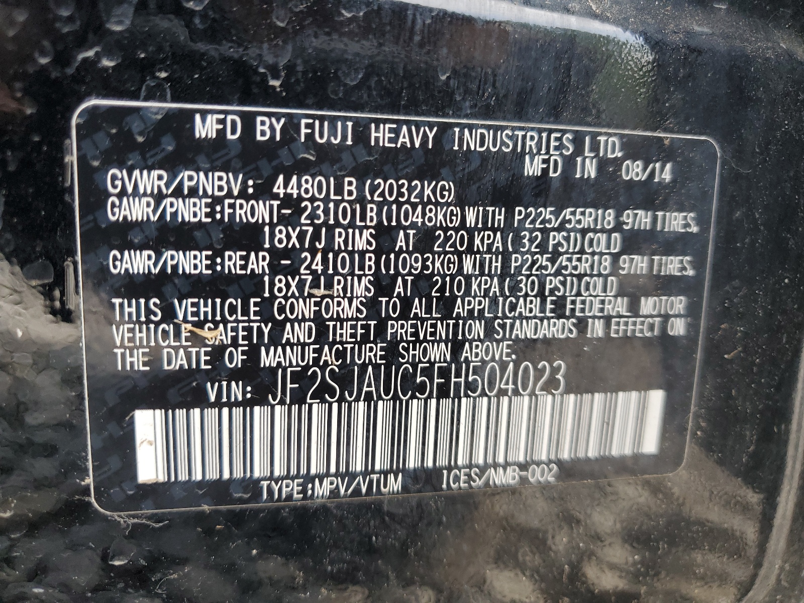 JF2SJAUC5FH504023 2015 Subaru Forester 2.5I Touring