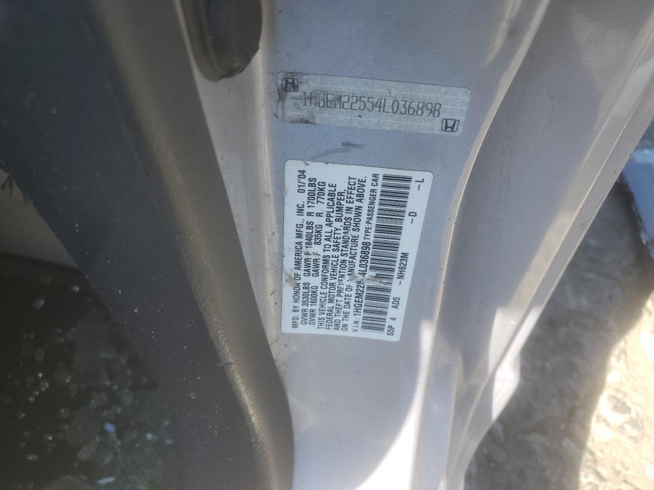 2004 Honda Civic Lx VIN: 1HGEM22554L036898 Lot: 65686064