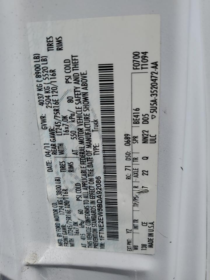 2011 Ford Econoline E250 Van VIN: 1FTNE2EW5BDA92086 Lot: 63322504