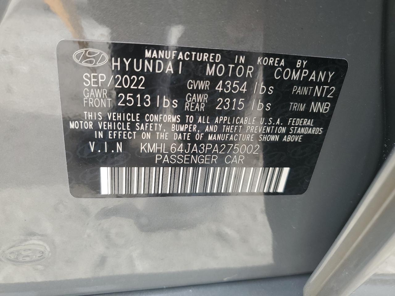 2023 Hyundai Sonata Sel VIN: KMHL64JA3PA275002 Lot: 62501424