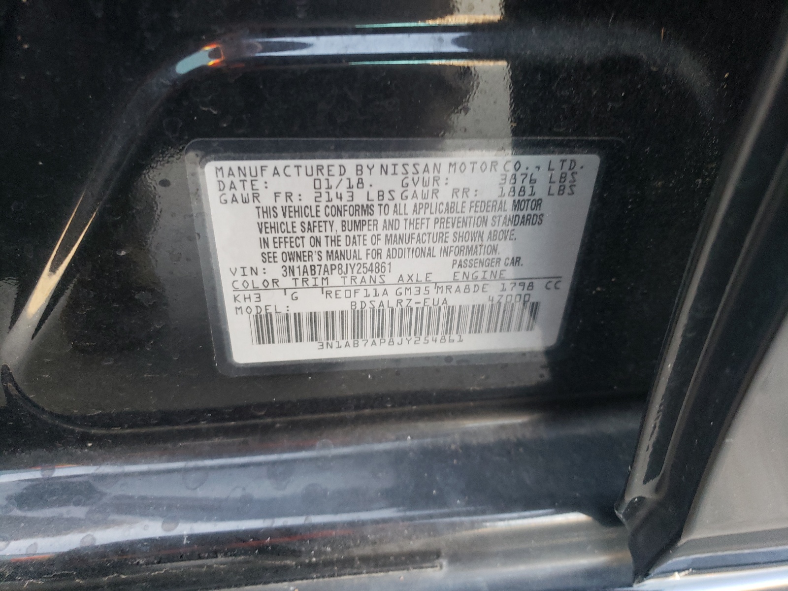 3N1AB7AP8JY254861 2018 Nissan Sentra S