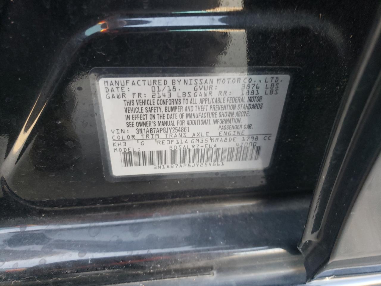 2018 Nissan Sentra S VIN: 3N1AB7AP8JY254861 Lot: 62767974