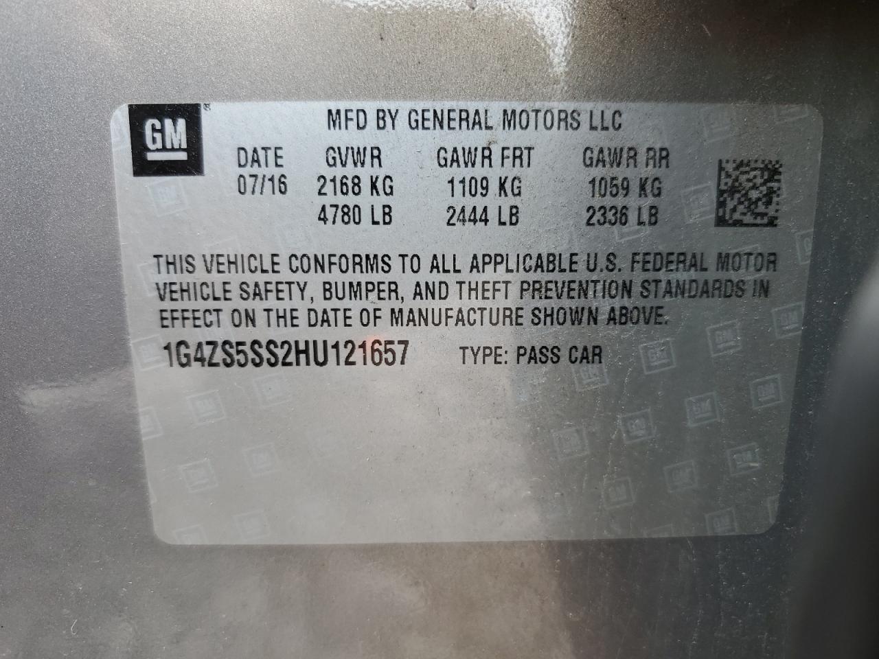 2017 Buick Lacrosse Premium VIN: 1G4ZS5SS2HU121657 Lot: 63333244