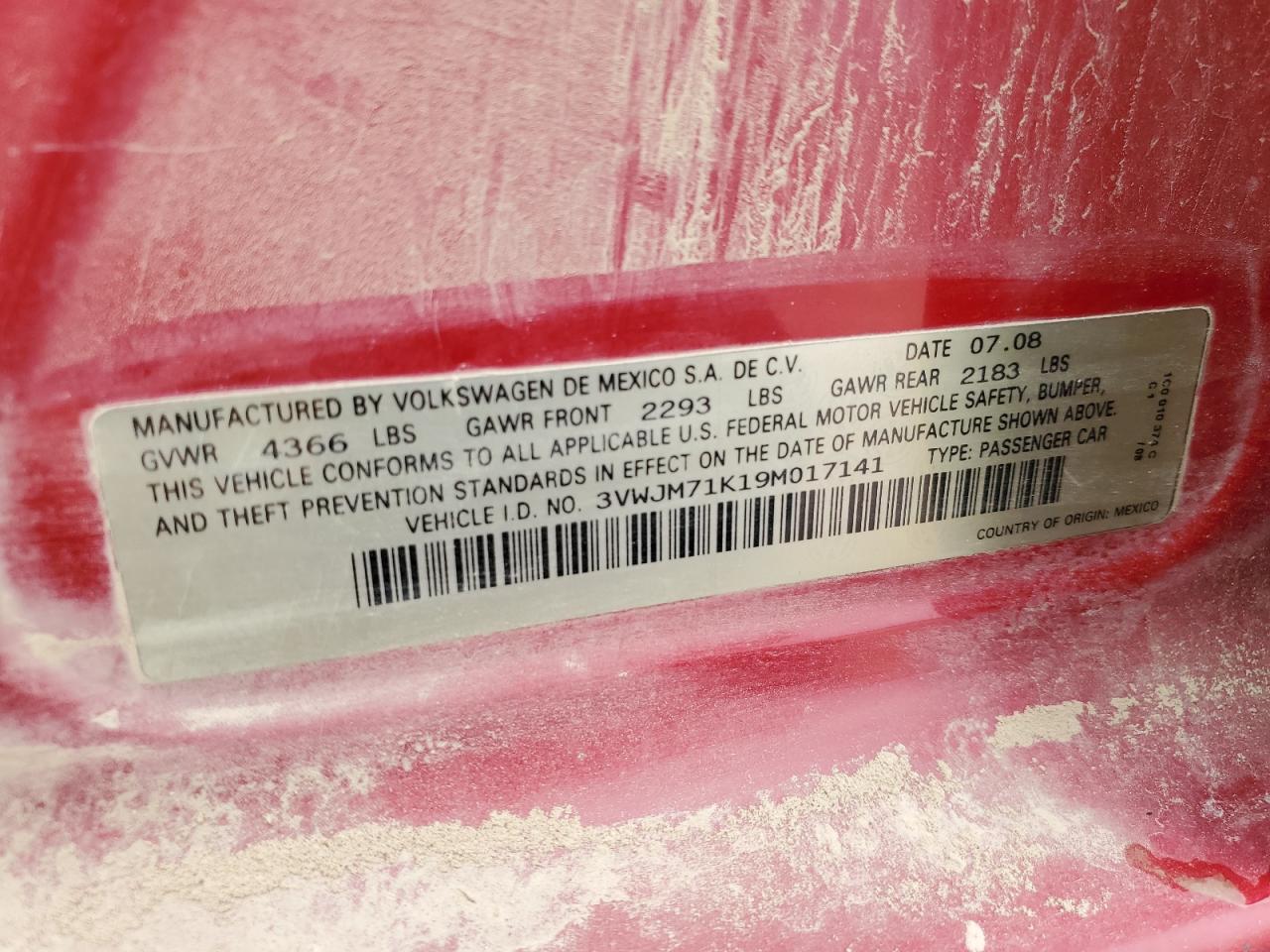 2009 Volkswagen Jetta S VIN: 3VWJM71K19M017141 Lot: 64408234