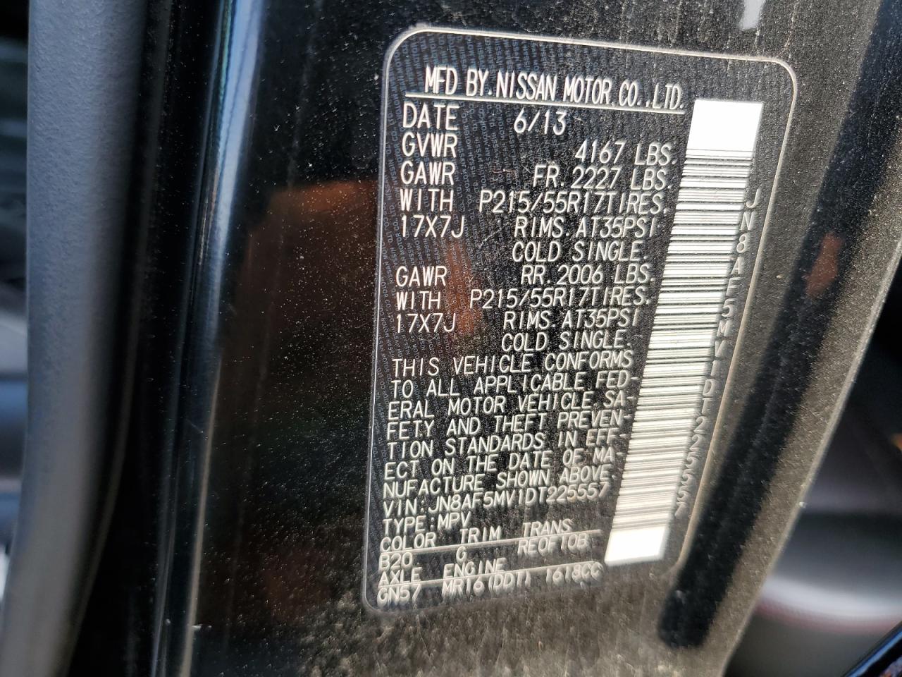 2013 Nissan Juke S VIN: JN8AF5MV1DT225557 Lot: 60075724