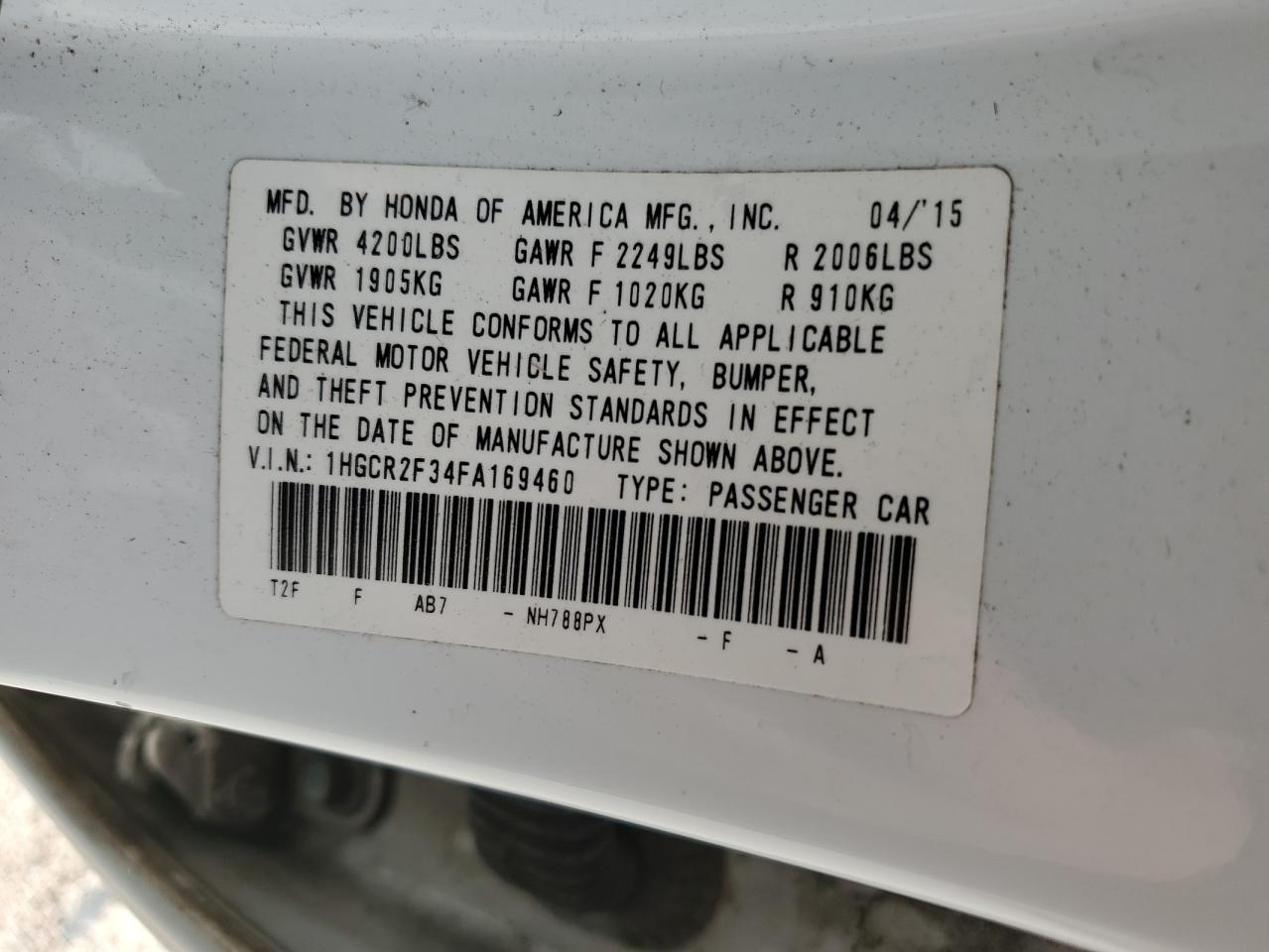 1HGCR2F34FA169460 2015 Honda Accord Lx