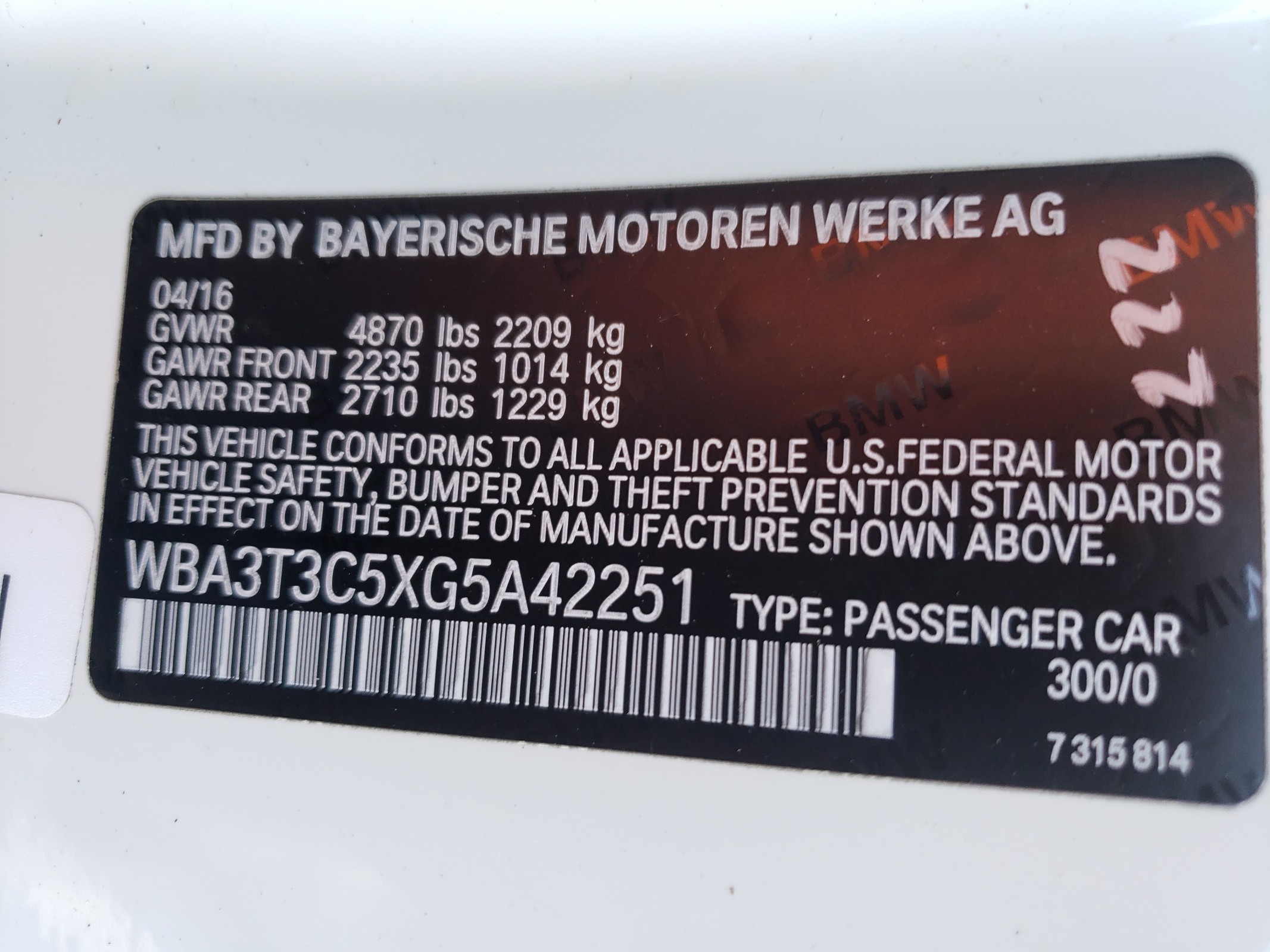 WBA3T3C5XG5A42251 2016 BMW 435 I