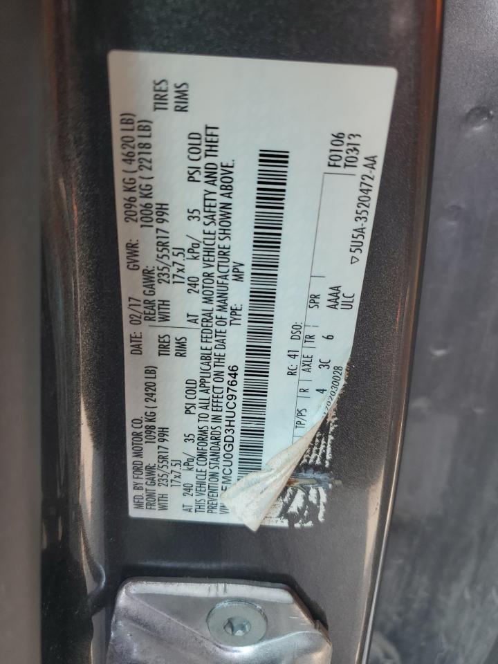 2017 Ford Escape Se VIN: 1FMCU0GD3HUC97646 Lot: 65420554